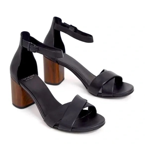 Vagabond black leather crossover Carol wood platform heel sandals - 38 (US 8) - Picture 2 of 7